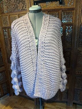 MACARON Soft Lavender Bubble-Sleeve Chunky Cardigan